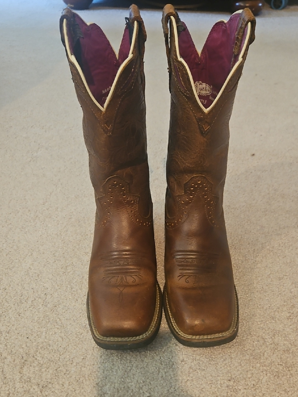 Justin Boots Brown Western  Boots with Pink Lining